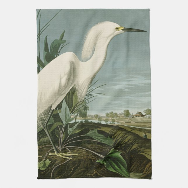 Linge De Cuisine Aigrette neigeuse d'Audubon oiseau Héron blanc orn (Vertical)
