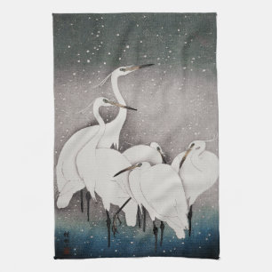 Linge De Cuisine Aigrettes japonaises Grues Koson Neige d'hiver