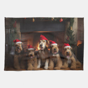 Linge De Cuisine Airedale au coin du feu de Noël