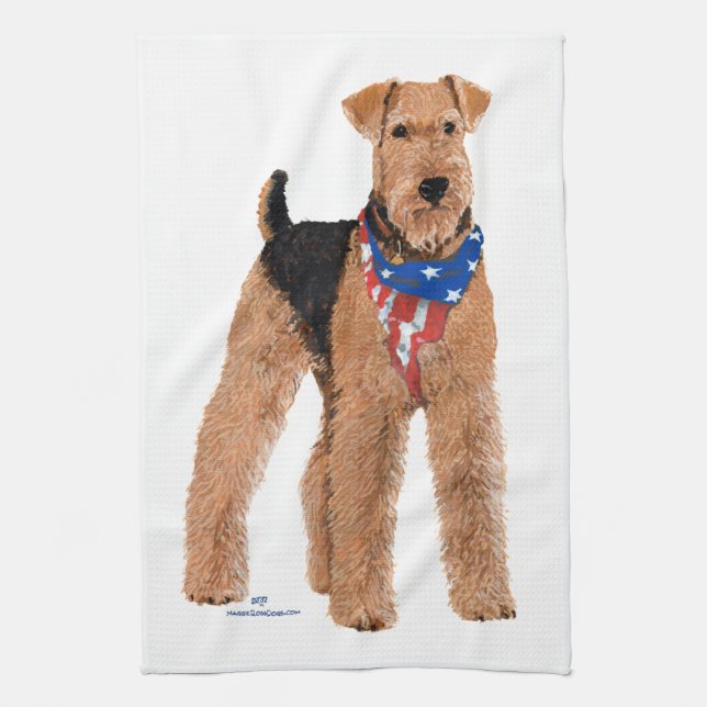 Linge De Cuisine Airedale Terrier Patriotique (Vertical)