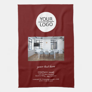 Linge De Cuisine Ajouter votre logo Custom Text Company Photo Grey