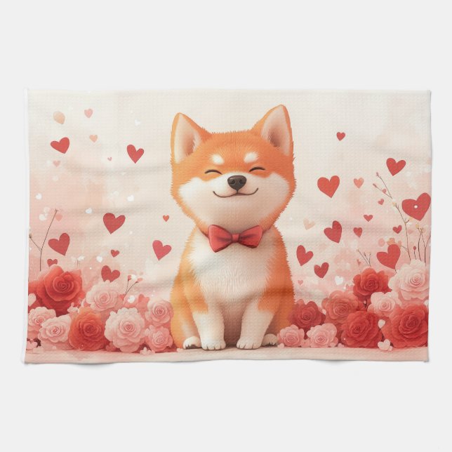 Linge De Cuisine Akita avec des roses - Saint-Valentin  (Horizontal)