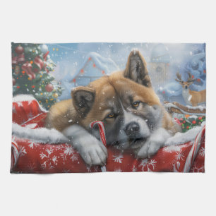 Linge De Cuisine Akita Chien Festive de Noël