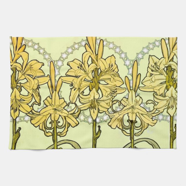 Linge De Cuisine Alfonse Mucha Art Nouveau Lily motif floral (Horizontal)