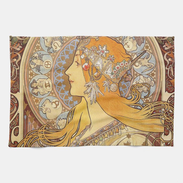 Linge De Cuisine Alfonse Mucha Zodiac Art nouveau femme (Horizontal)