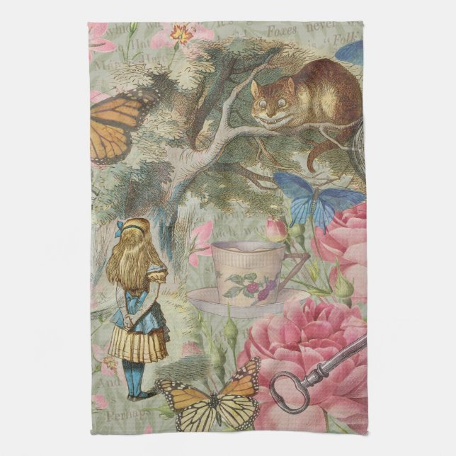 Linge De Cuisine Alice Chat du Cheshire Arbre Jardin Wonderland (Vertical)