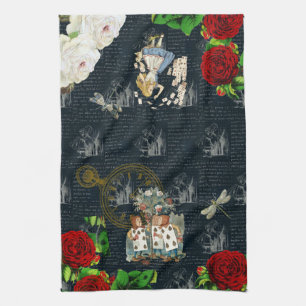Linge De Cuisine Alice Wonderland Cartes Roses Literary Blue Towne