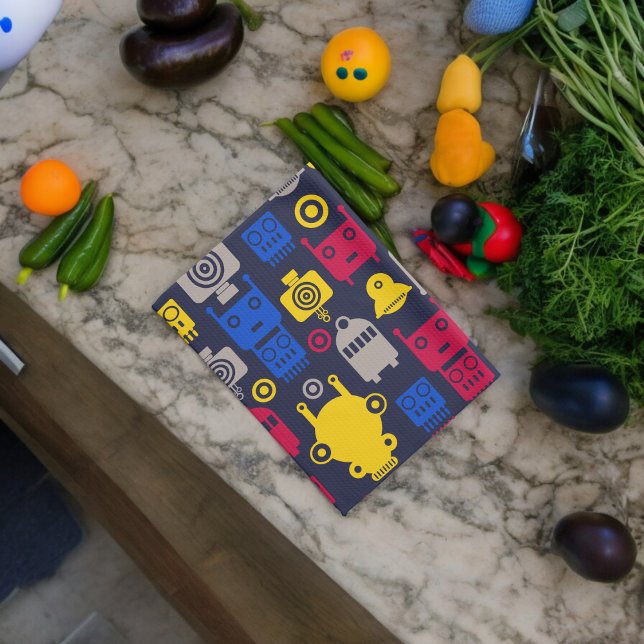 Linge De Cuisine Alien Doodle vaisseau et Motif robotique (Kitchen Towel)