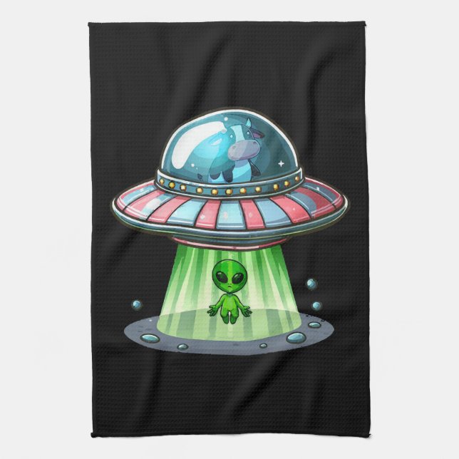 Linge De Cuisine Alien enlevant une vache (Vertical)