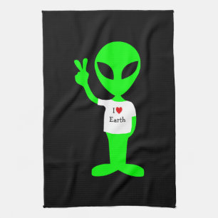 Linge De Cuisine Alien vert "I Love Earth"