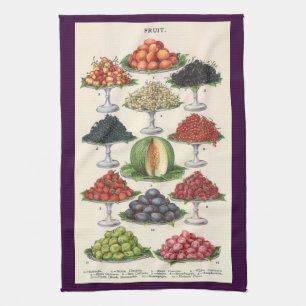 Linge De Cuisine Aliments Anciens Fruits Assortis sur Plateaux pour