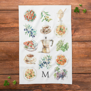 Linge De Cuisine Aliments méditerranéens aquarelle monogrammés