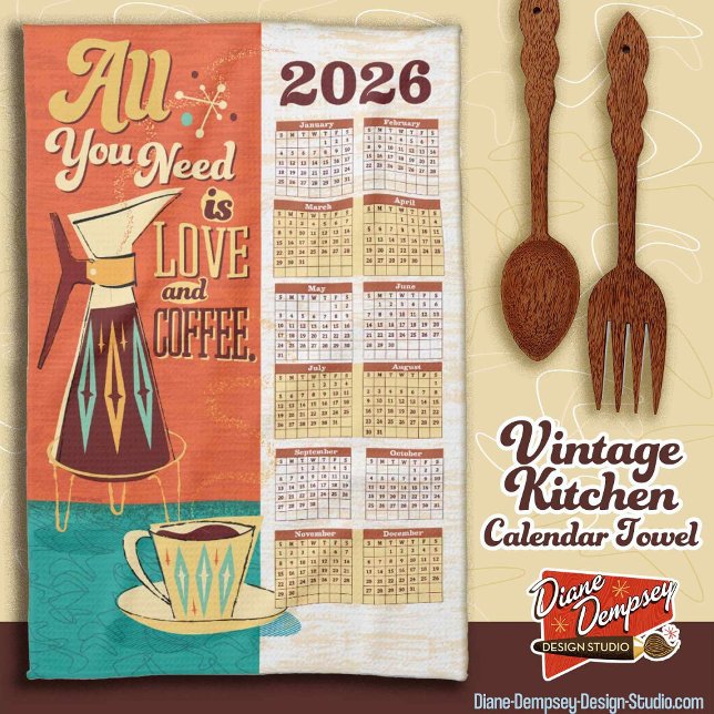 Linge De Cuisine All You Need Is Love + Coffee Calendar Towel 2026 (Créateur téléchargé)