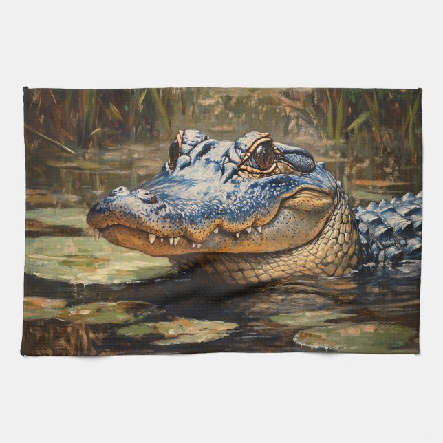 Linge De Cuisine Alligator dans les Everglades Wildlife Art (Horizontal)