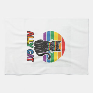 Linge De Cuisine Ally Cat Rainbow Pride Vintage Chat T-Shirt Design
