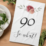 Linge De Cuisine Alors quelle drôle d'aquarelle Floral 90ème annive<br><div class="desc">Alors ce Funny Aquarelle Floral 90e Anniversaire serviette de cuisine. Design floral avec script 90 alors quoi. Le design comporte une citation positive et drôle 90, alors que dans un script tendance et belle aquarelle rouge roses et brindilles. Cette serviette de cuisine est idéale pour une femme célébrant son 90e...</div>