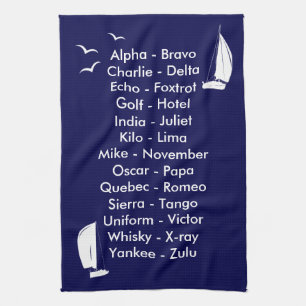 Linge De Cuisine Alphabet phonétique Nautique Navire Blue Yachting