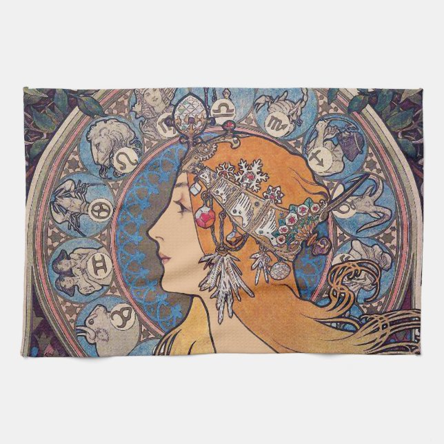 Linge De Cuisine Alphonse Mucha , “ Zodiac ” (Horizontal)