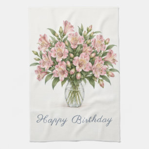Linge De Cuisine Alstroemeria rose Joyeux Anniversaire