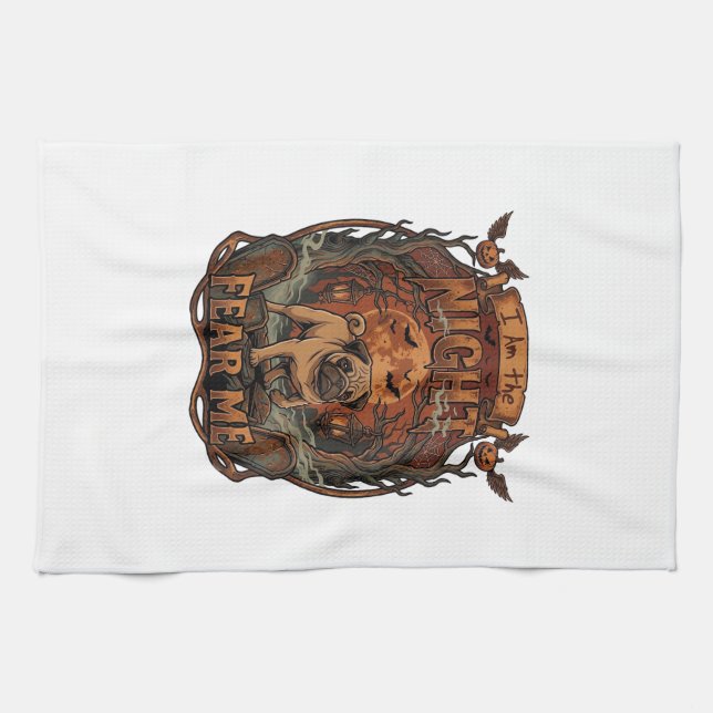 Linge De Cuisine Am Night Fear Me Pug Halloween Moon_1 (Horizontal)