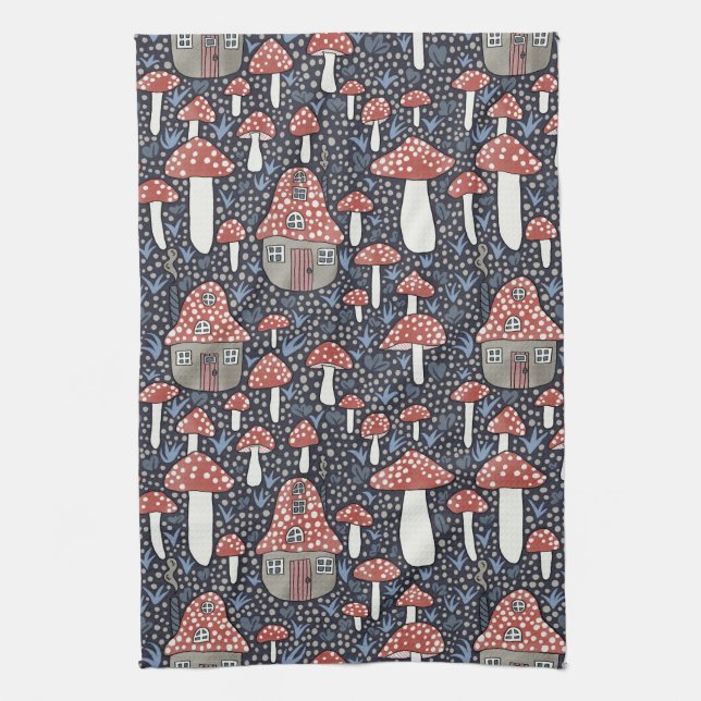 Linge De Cuisine Amanita Magical Mushroom Village mignonne Illustra (Vertical)