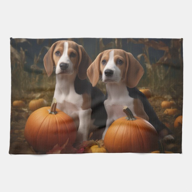 Linge De Cuisine American Anglais Foxhound Puppy Automne Delight (Horizontal)