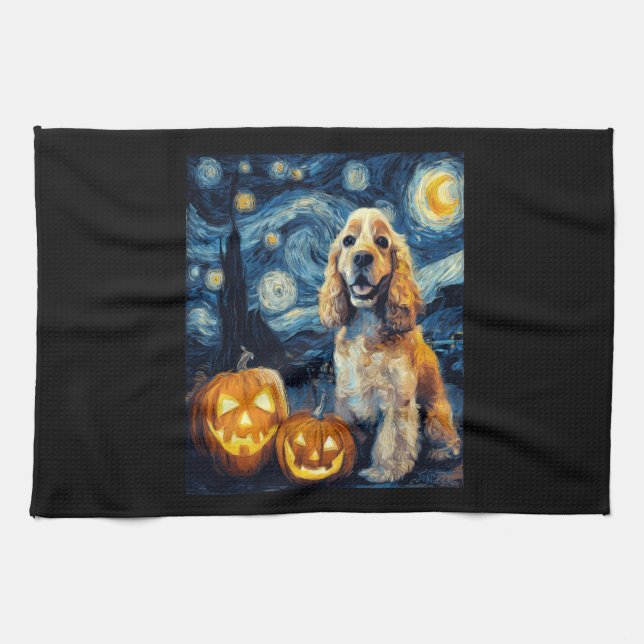 Linge De Cuisine American Cocker Spaniel Chien Mignon Halloween Jac (Horizontal)
