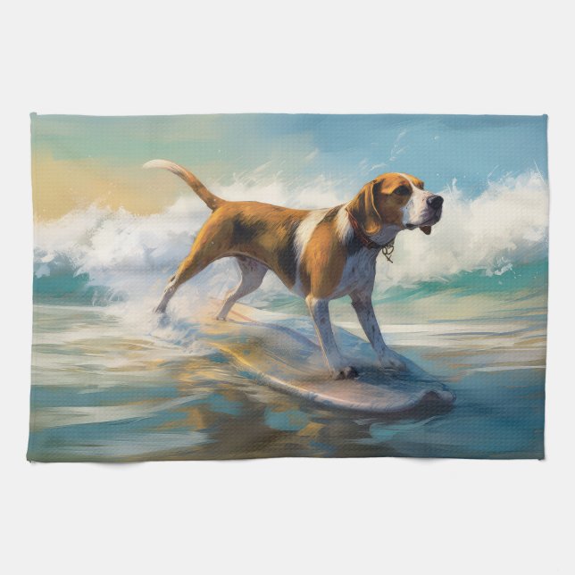 Linge De Cuisine American Engligh Foxhound Beach Surfing Paining (Horizontal)