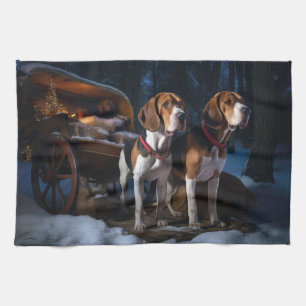 Linge De Cuisine American English Foxhound Snowy Sleigh Noël