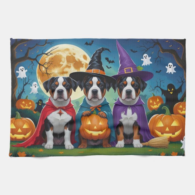 Linge De Cuisine American Staffordshire Chien Citrouille Halloween  (Horizontal)