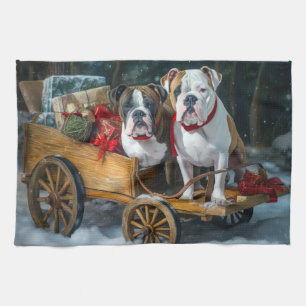 Linge De Cuisine American Staffordshire Snowy Sleigh Noël