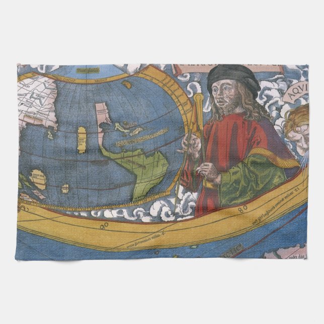 Linge De Cuisine Amerigo Vespucci Explorer sur une carte des Amériq (Horizontal)