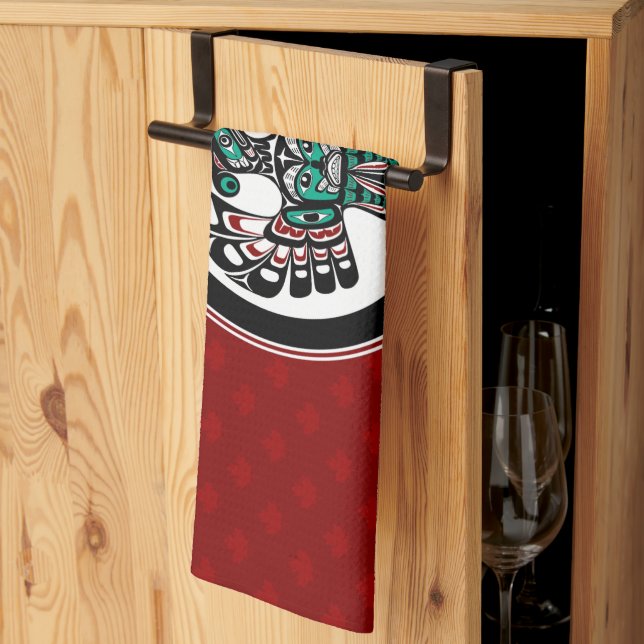 Linge De Cuisine Amérindien Noir Haida Thunderbird (Pliage en tiers)