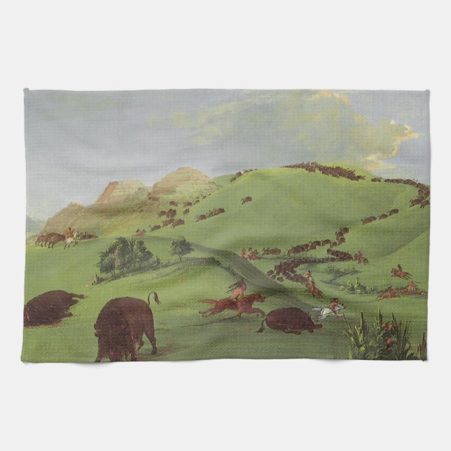 Linge De Cuisine Amérindiens d'époque, Poursuite du bison par Catli (Horizontal)