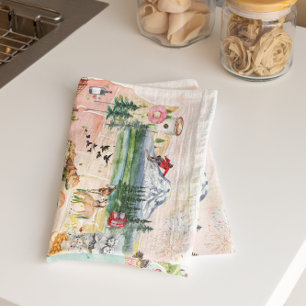 Linge De Cuisine Amérique   Carte de l'aquarelle illustrée USA