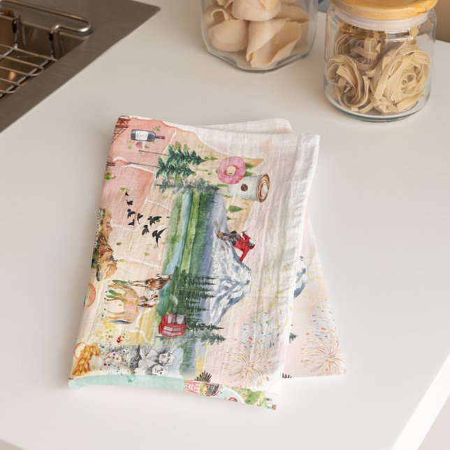 Linge De Cuisine Amérique | Carte de l'aquarelle illustrée USA (Créateur téléchargé)