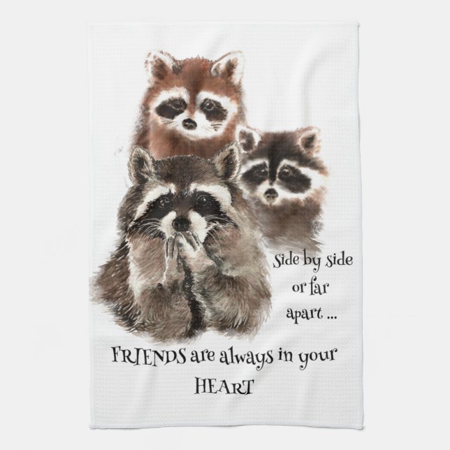 Linge De Cuisine Amis dans votre coeur Citation Raccoon Humour anim (Vertical)