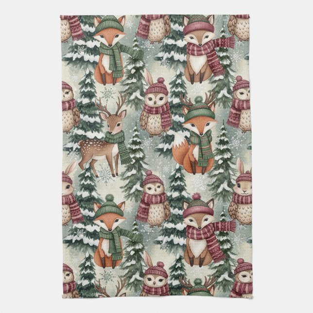Linge De Cuisine Amis de la forêt hivernale – Animaux mignons (Vertical)