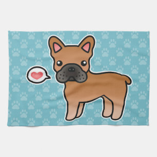 Linge De Cuisine Amour de bouledogue français de dessin animé rouge
