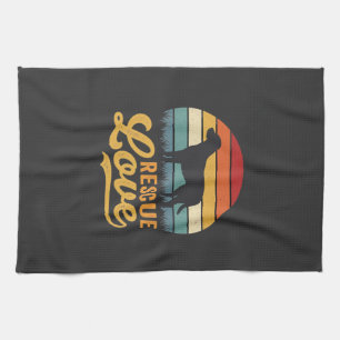 Linge De Cuisine Amour de sauvetage Chien rétro Coucher de soleil_1