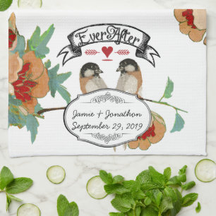 Linge De Cuisine Amour d'oiseaux de cerisier fleuri vintage pêche m
