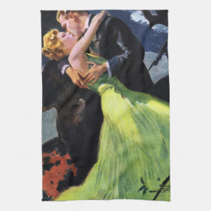 Linge De Cuisine Amour et romance vintage, baiser romantique