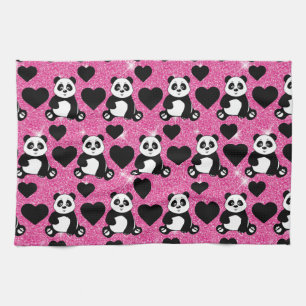 Linge De Cuisine Amoureux d'animaux Ours Panda Cœurs noirs Paillett
