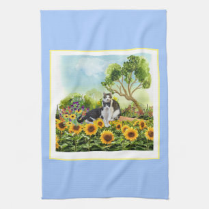 Linge De Cuisine Amoureux des chats dans le jardin de tournesols