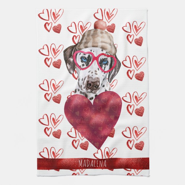 Linge De Cuisine Amoureux des chiens Paws Valentine Cadeau Dalmatie (Vertical)