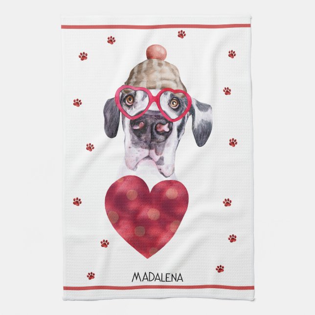 Linge De Cuisine Amoureux des chiens Valentine Cadeau sur mesure Gr (Vertical)
