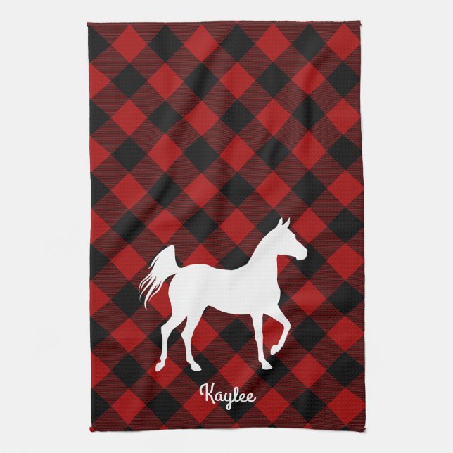 Linge De Cuisine Amoureux du cheval de Buffalo Plaid (Vertical)