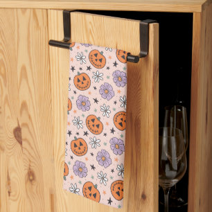 Linge De Cuisine Amusants Citrouilles d'Halloween et Fleurs Motif