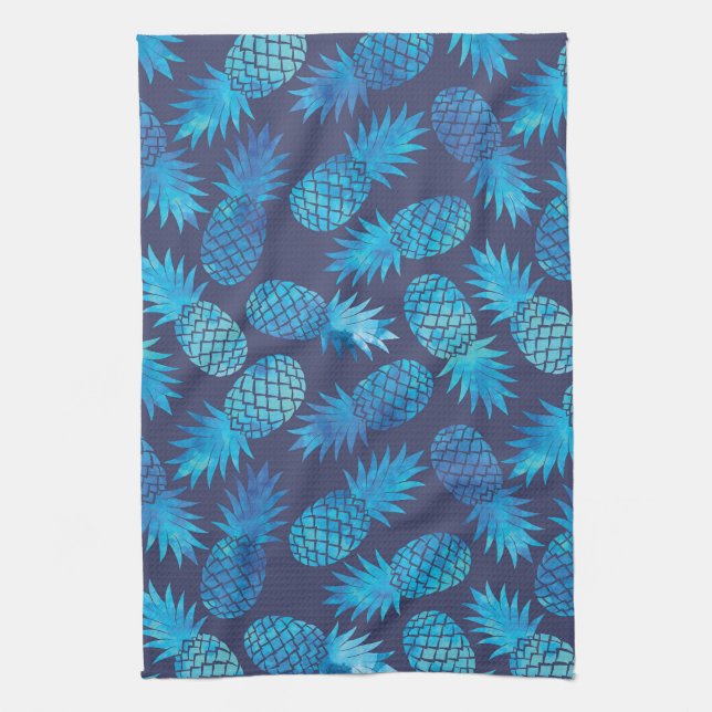 Linge De Cuisine Ananas bleus de colorant de cravate (Vertical)