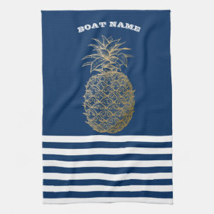 Linge De Cuisine Ananas d'or Marine marine Bleu rayé